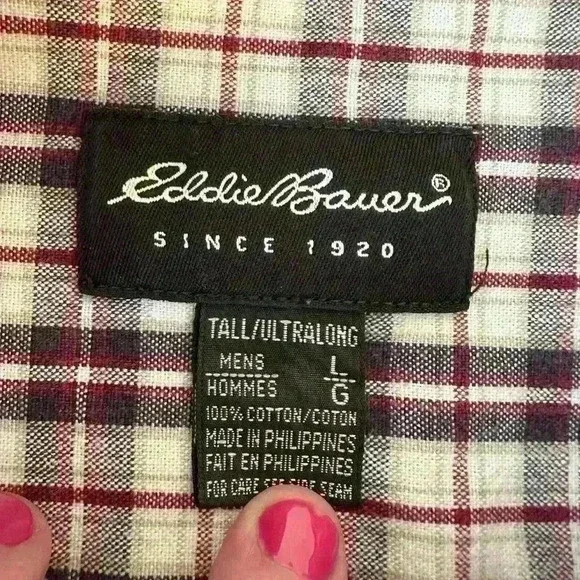 Men's Eddie‎ Bauer Long Sleeve 100% Cotton Size Large L Tall Ultra Long Flannel - Picture 7 of 10